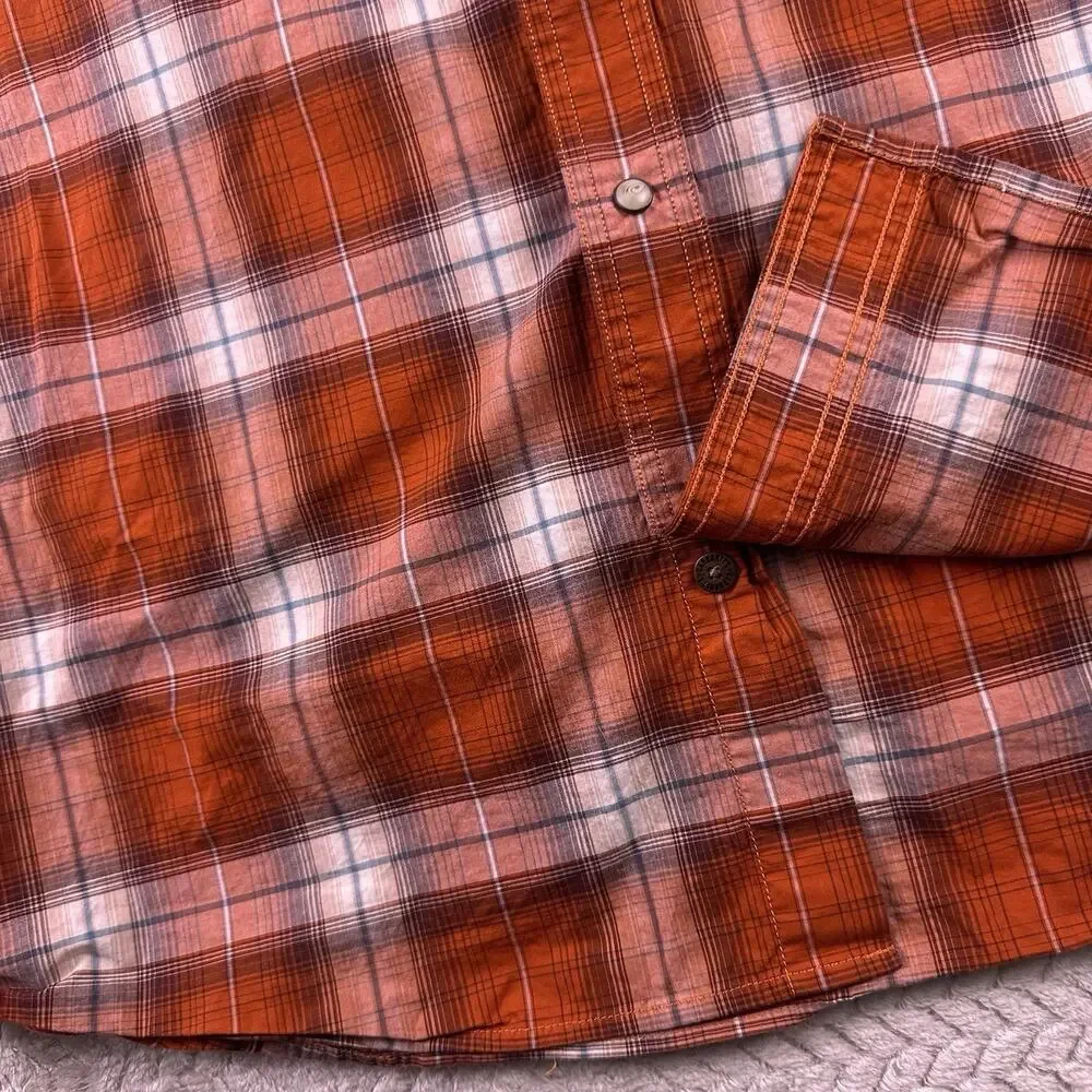Carhartt Men’s‎ XL Pearl Snap Orange Plaid Relaxed Fit Rugged Flex